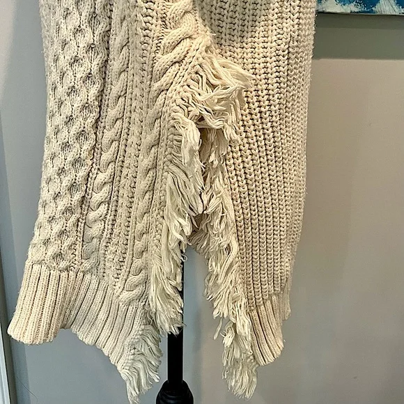 J.Crew Cable Knit Sweater with Side Slit Fringe Detail in Ivory - Picture 11 of 16